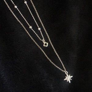 Sterling Silver Layered Star Pendant Necklace - Silver